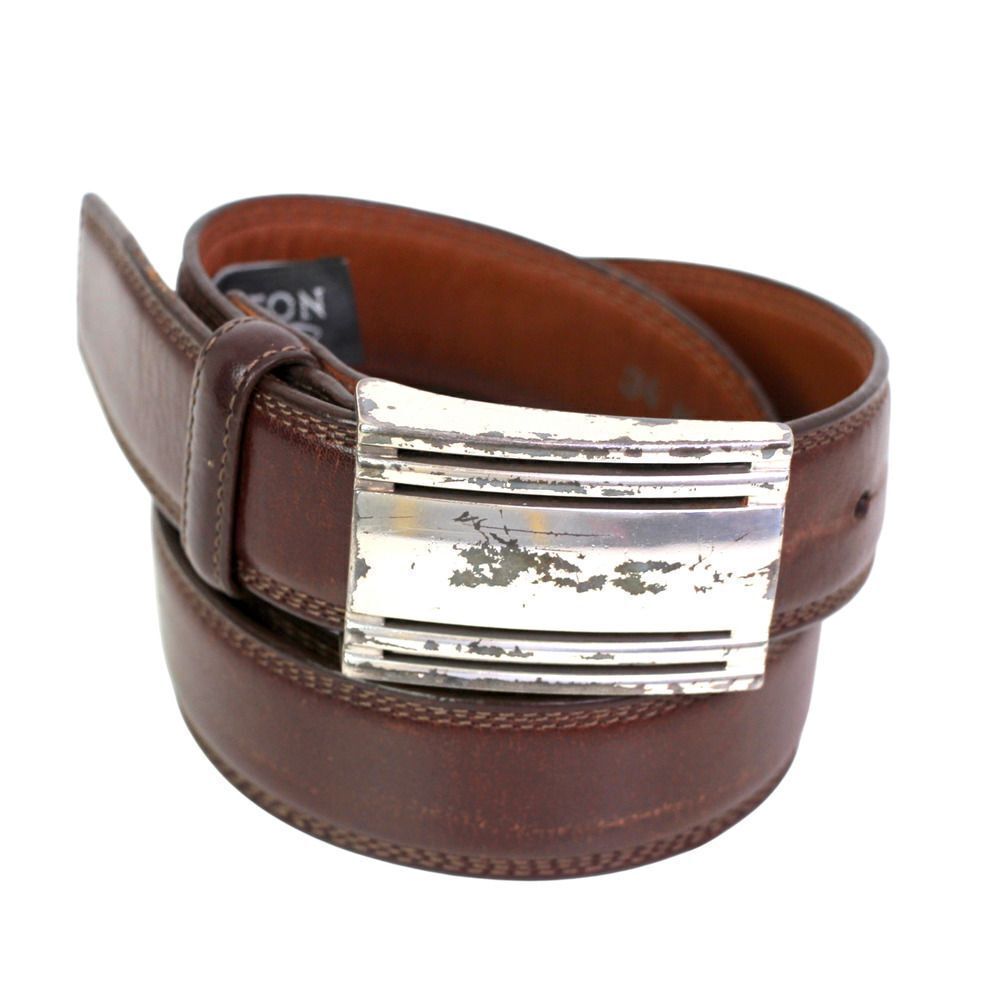 BRIGHTON BROWN GENUINE LEATHER 1 1/4"Wd STITCH CASUAL DRESS MEN'S BELT Sz 34(P15